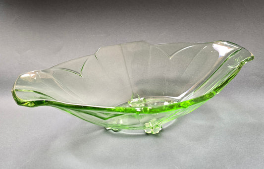 Bagley Uranium Glass Art Deco Footed Bowl – c.1930s England