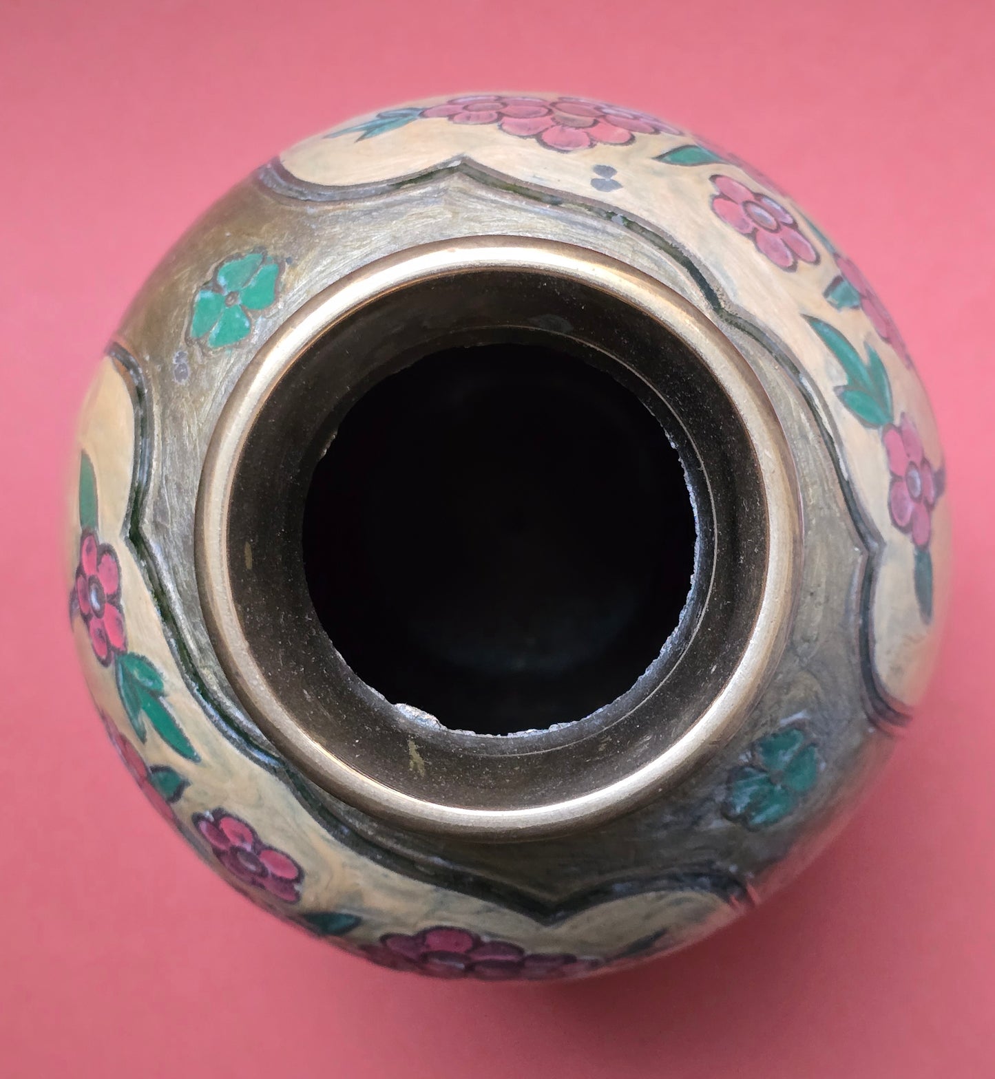 Indian Brass Vase with Cloisonné-Style Enamel Decoration – Bird & Floral, 1960s