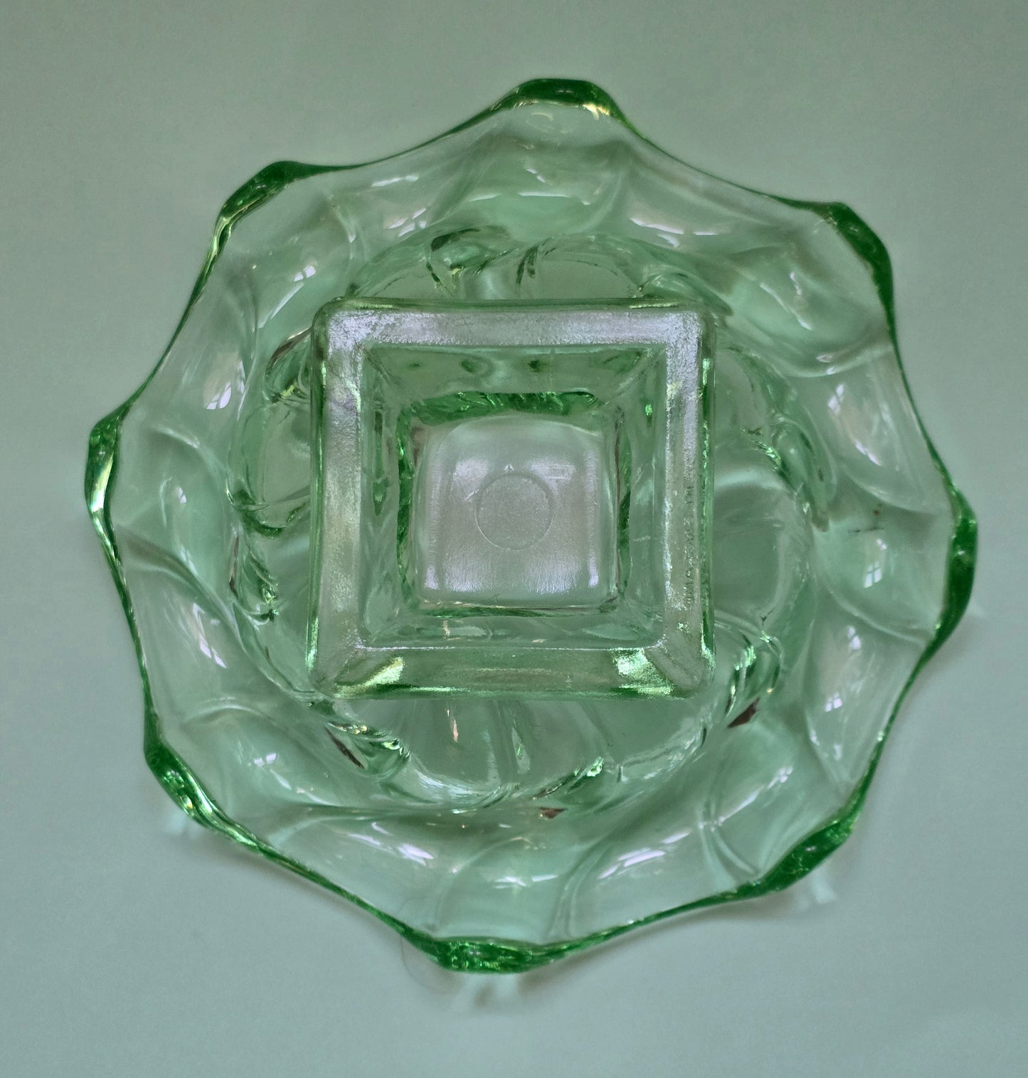 Sowerby Art Deco Flung Green Glass Dish c.1930 – Made in England