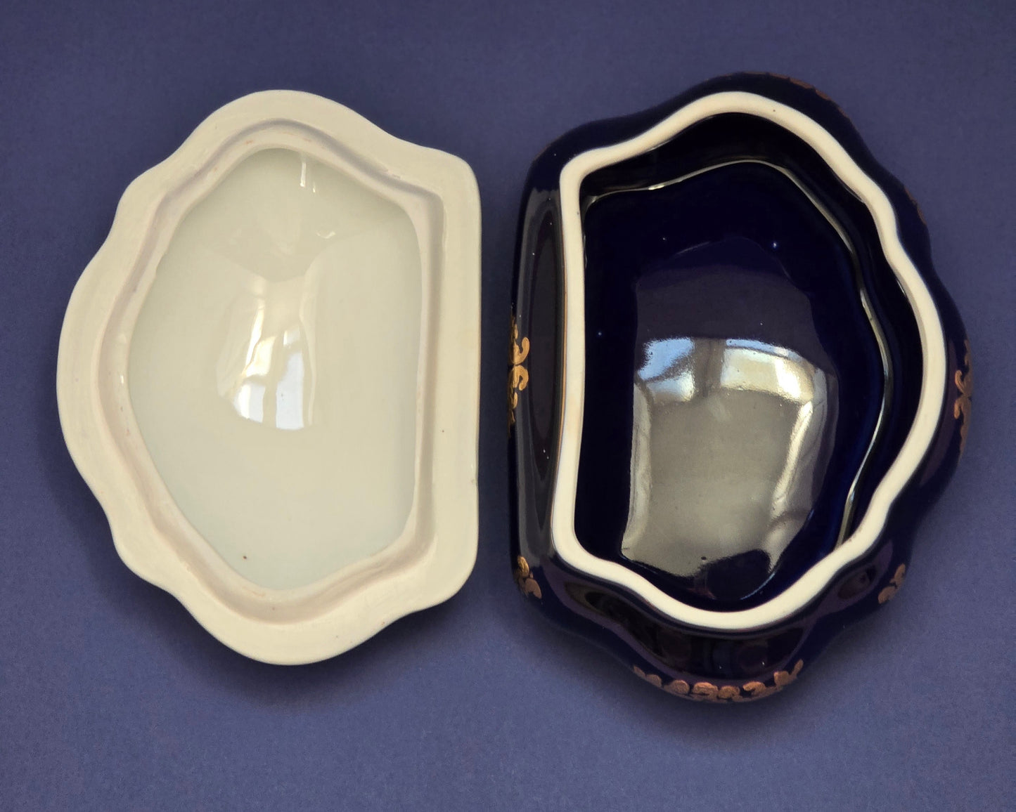 Limoges Cobalt Blue & Gold Porcelain Jewellery Box c.1970