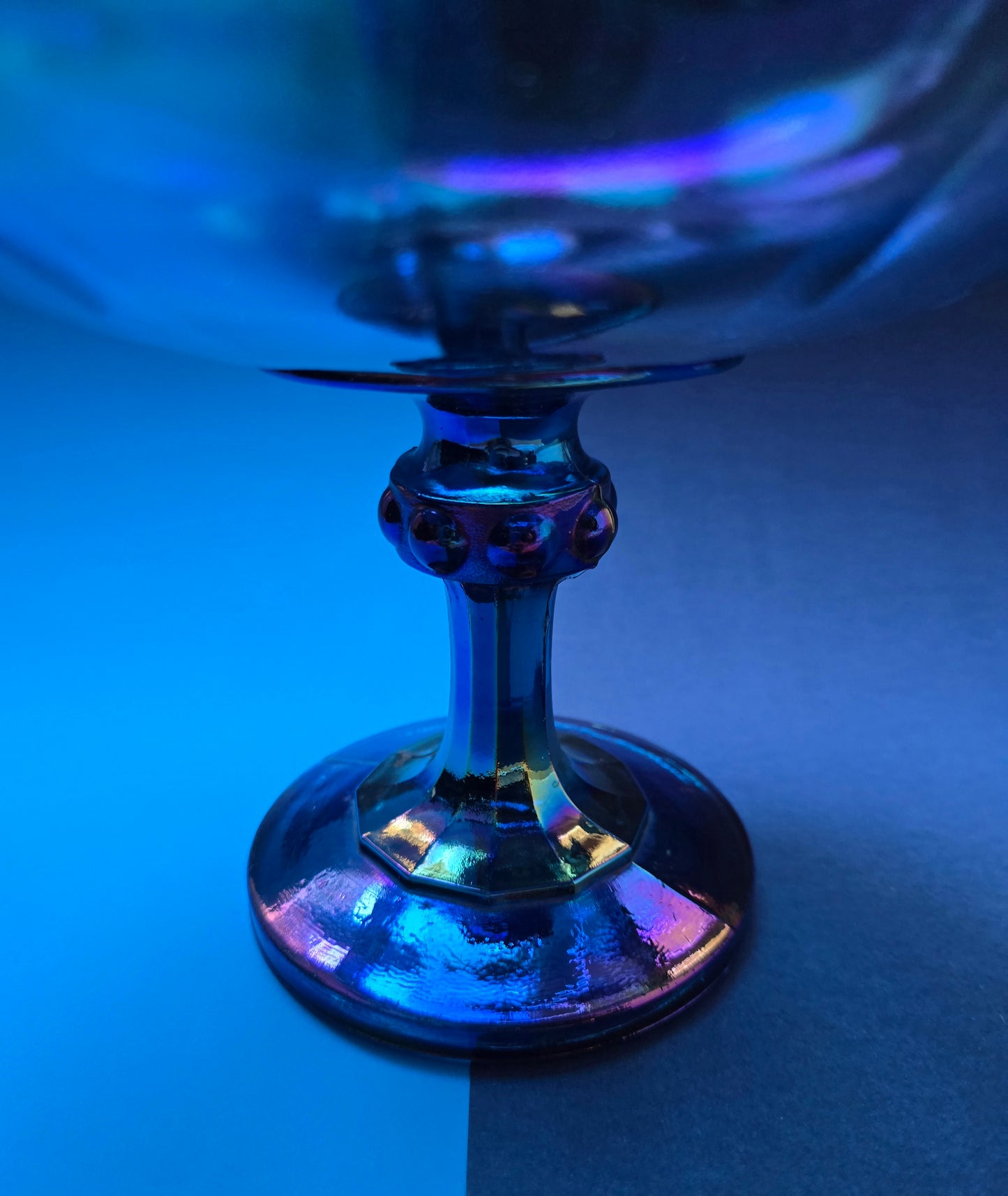 Indiana Glass Iridescent Blue Carnival Glass Compote – 1970s USA