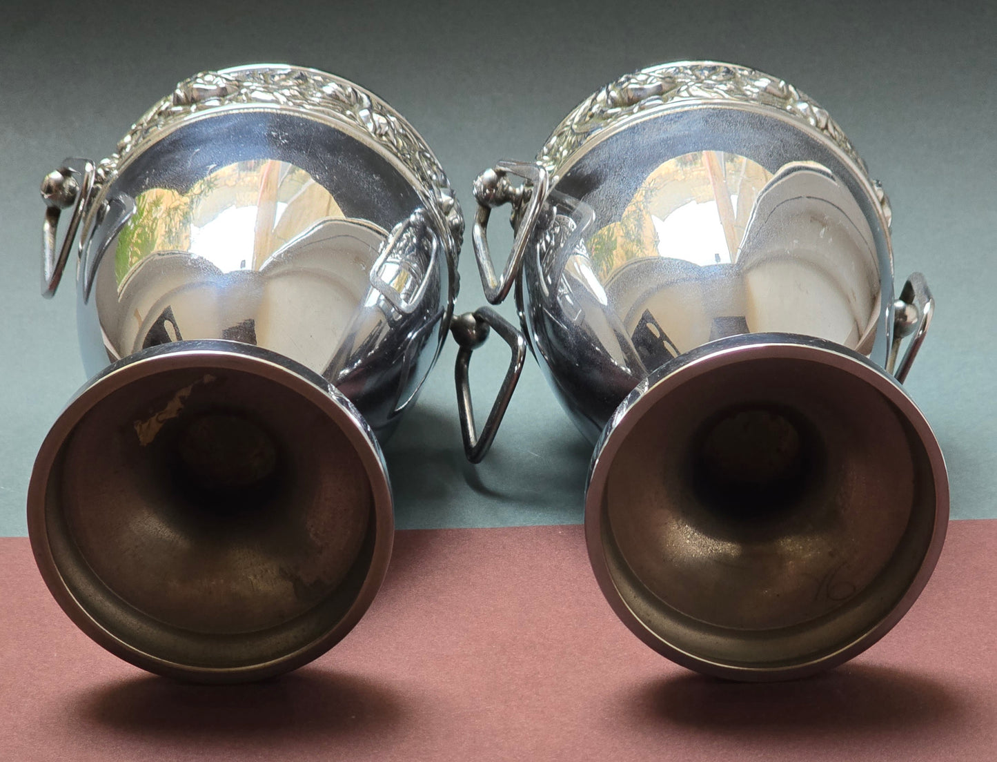 Art Nouveau / Jugendstil Silver-Plated Vase Pair – Repoussé Rose Frieze, c.1900