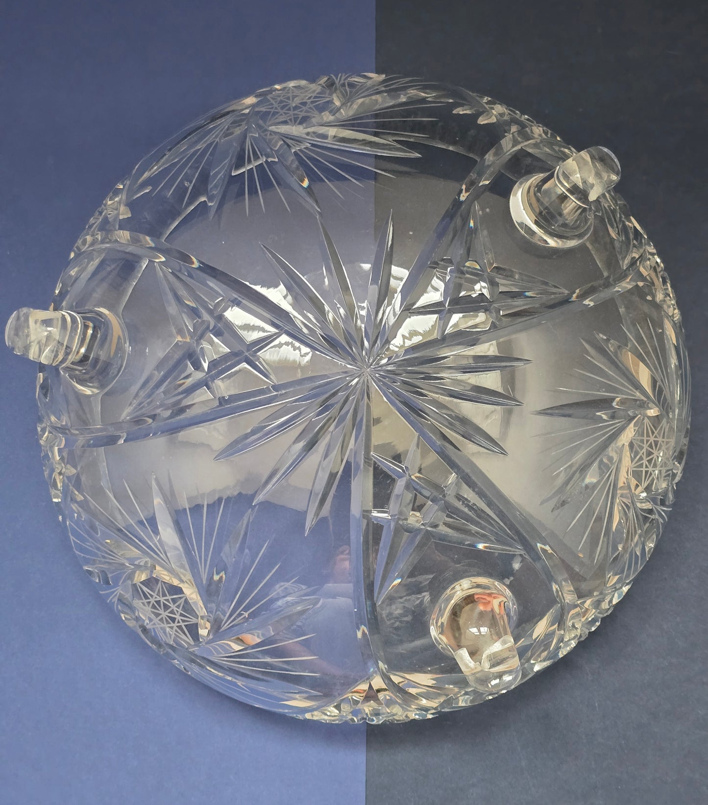 Vintage Cut Crystal Fruit Bowl on Four Ball Feet with Pinwheel & Scalloped Rim, c.1930