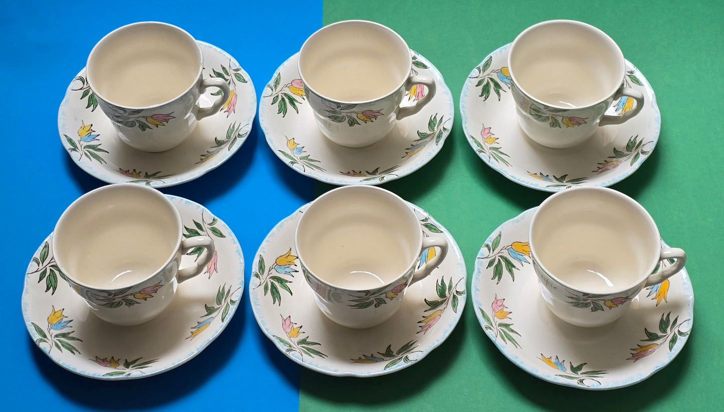 Jas. Broadhurst & Sons 'Kendal' Complete Tea Service for Six, Hand-Painted Campanula, c.1930–1940