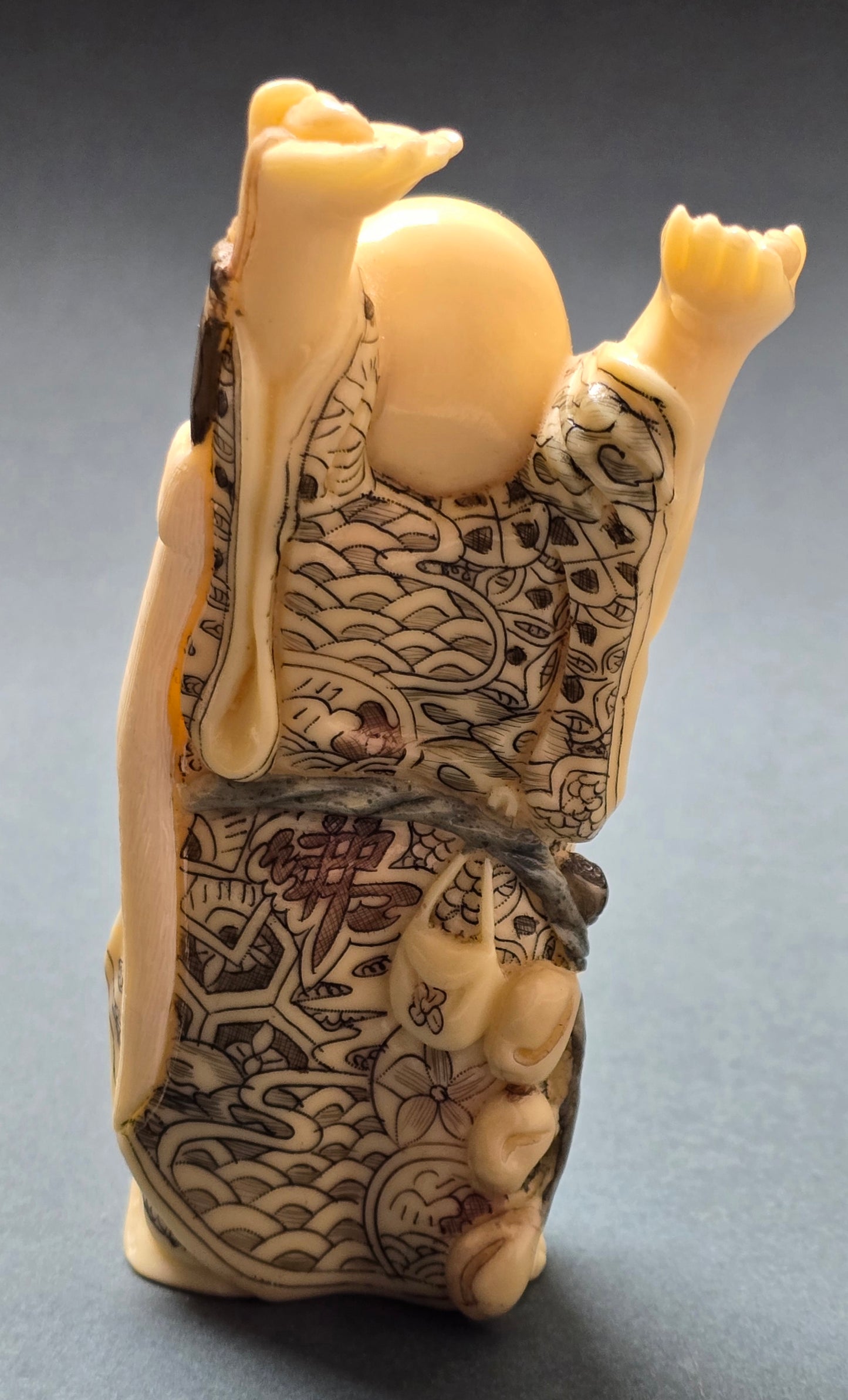 Vintage Japanese Resin Hotei Buddha Figurine, Signed, c.1960