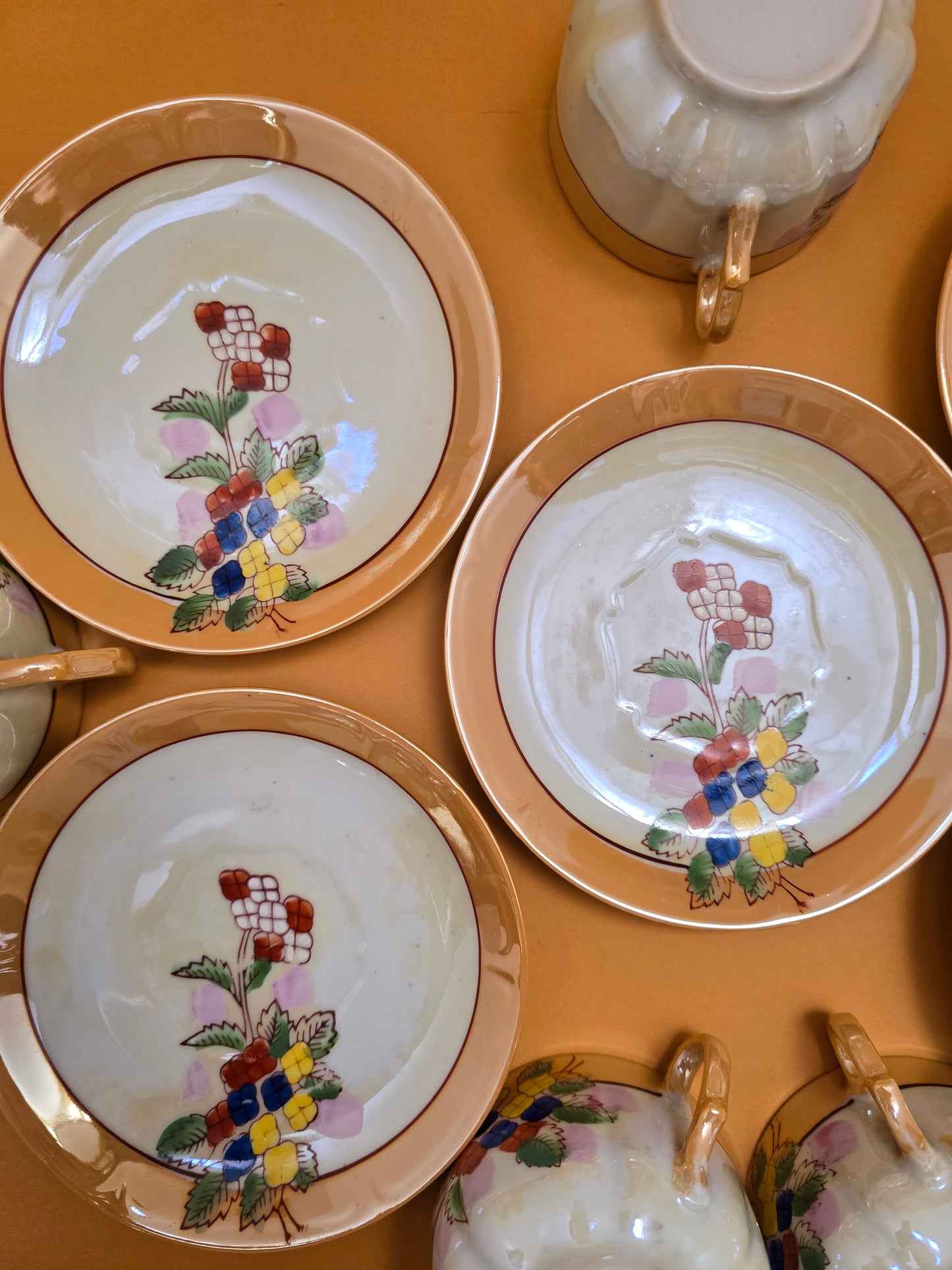 Antique Japanese Porcelain Tea Cup & Saucer c.1925 — Lustre Glaze Floral