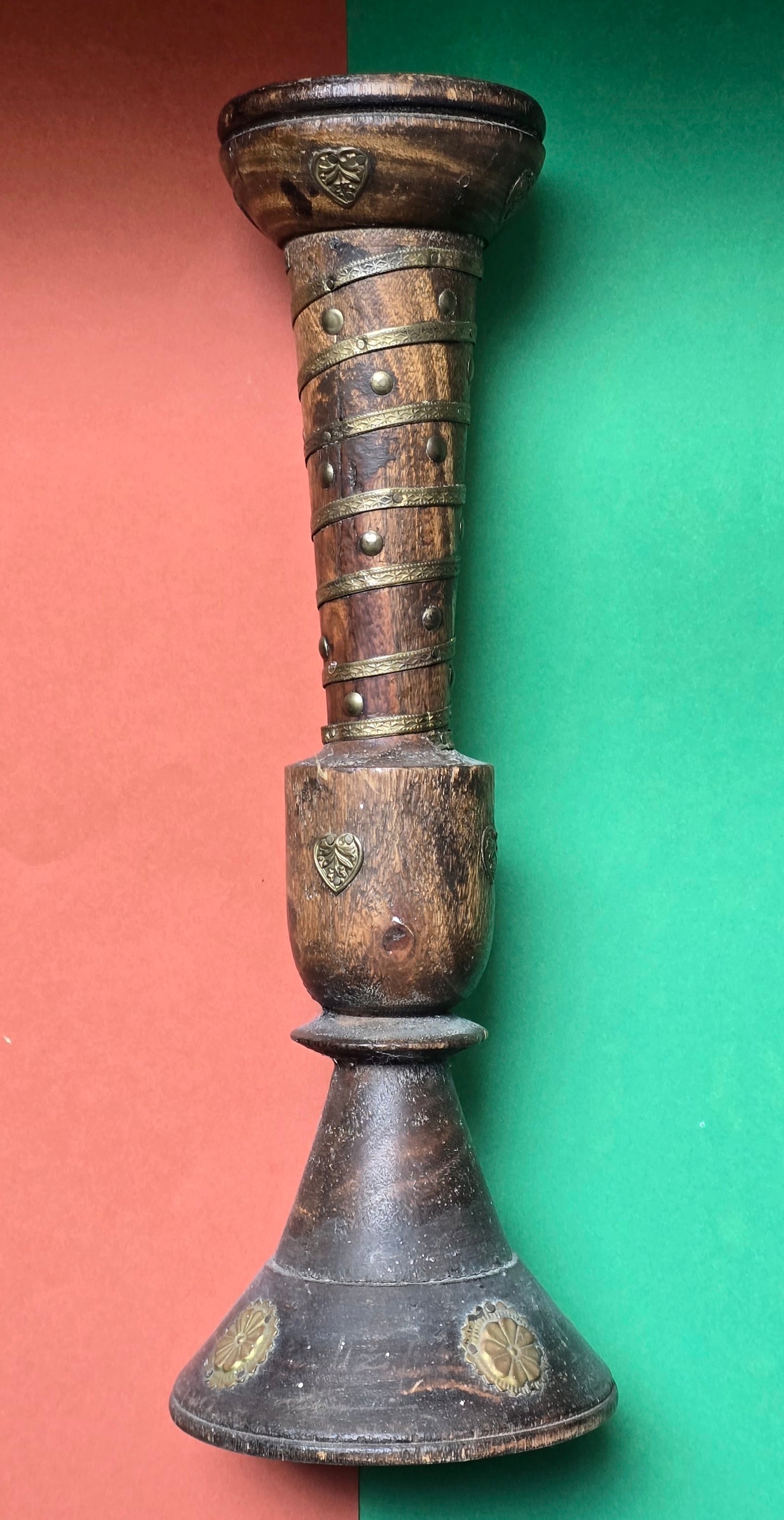 Indian Dark Wood Candlestick with Brass Fittings – Rajasthan, c.1880–1920