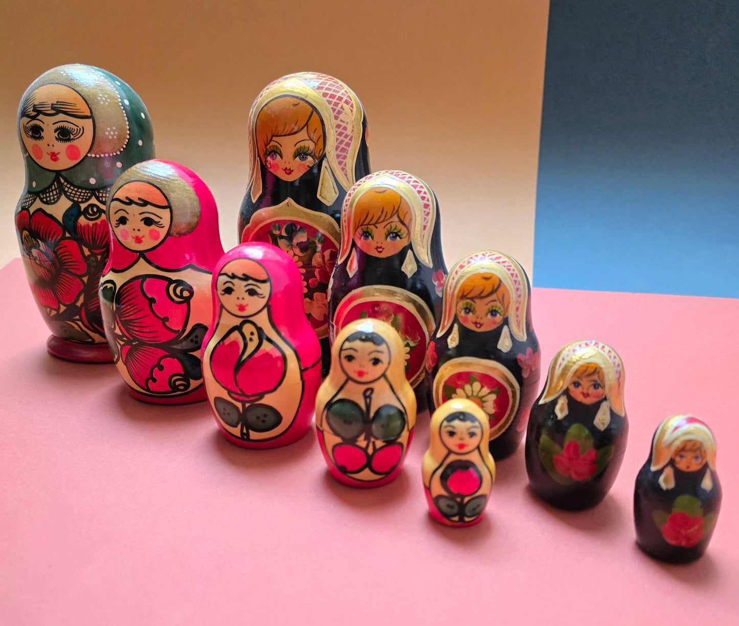 Soviet Russian Matryoshka Nesting Dolls – Hand-Painted, 1950s USSR