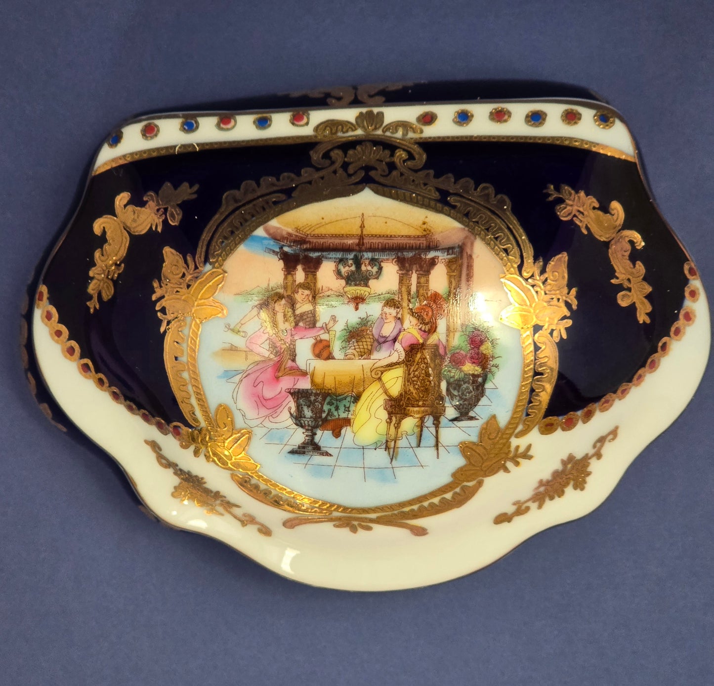 Limoges Cobalt Blue & Gold Porcelain Jewellery Box c.1970