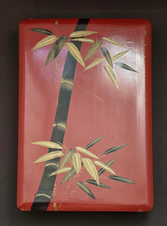 Antique Japanese Red Lacquer Box with Bamboo Motif c.1930