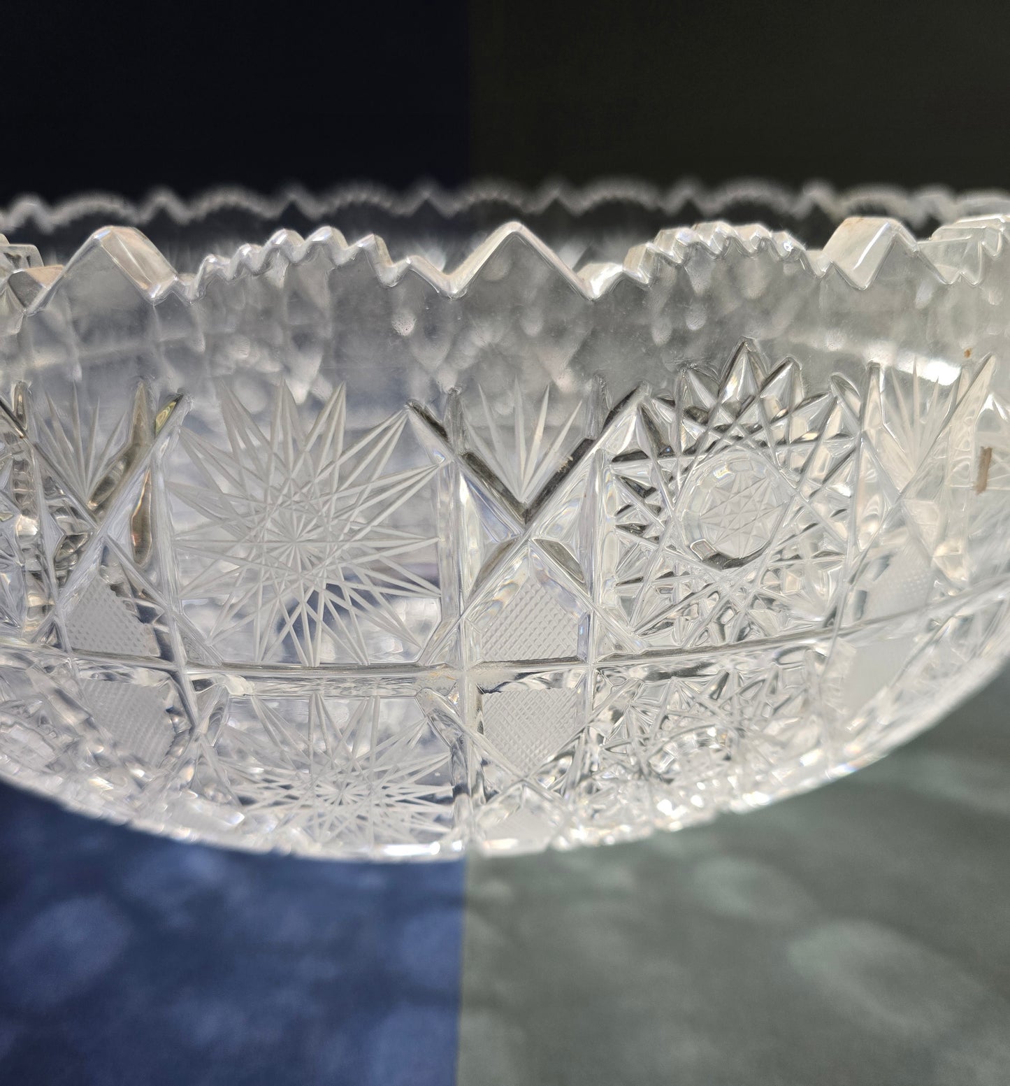 Large Bohemian Cut Crystal Bowl, c.1960s