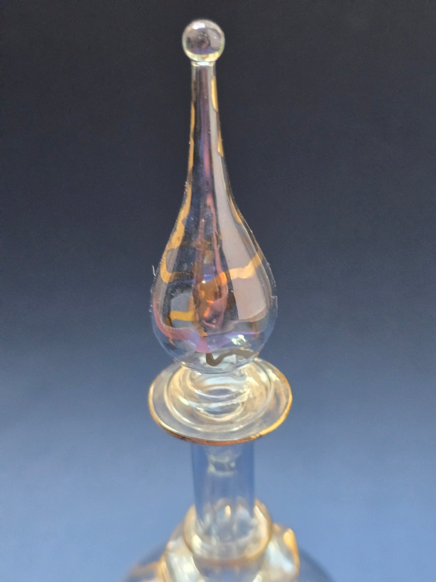 Egyptian Hand-Blown Iridescent Perfume Bottle with Applicator, Gold Spiral, c.1950s