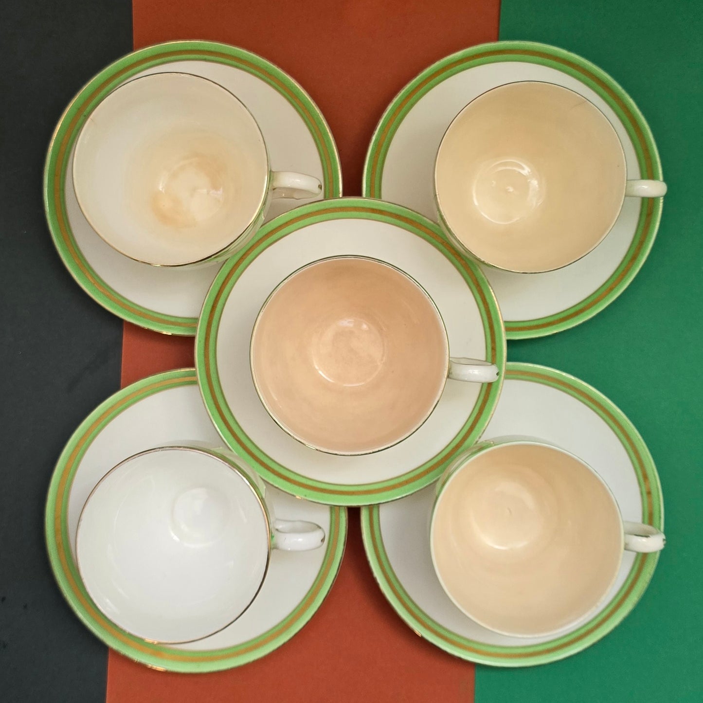 Complete Tea Set for Five | Kent China Green & Gold Band | c.1950