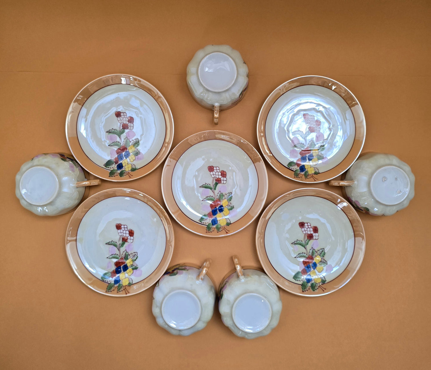 Antique Japanese Porcelain Tea Cup & Saucer c.1925 — Lustre Glaze Floral