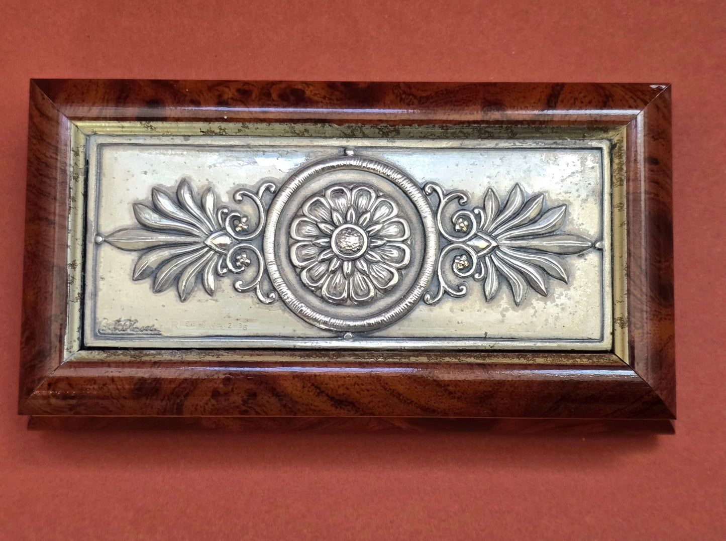 Italian Burr Walnut Box | Sterling Silver 925 Bas-Relief Lid | ACCA Italy | Limited Edition | c.1980s–90s