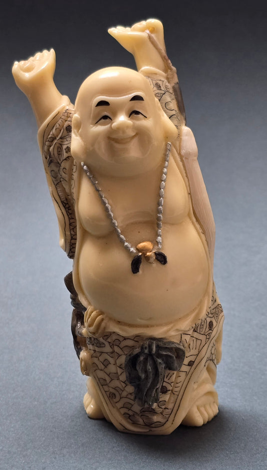 Vintage Japanese Resin Hotei Buddha Figurine, Signed, c.1960