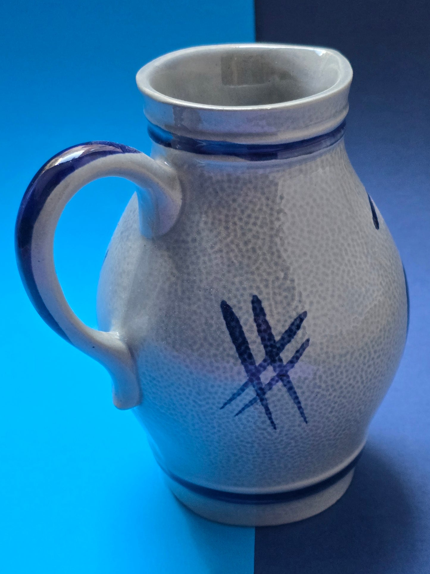 Original Gerz Westerwald Stoneware Pitcher, Cobalt Blue Floral, W. Germany, c.1950s