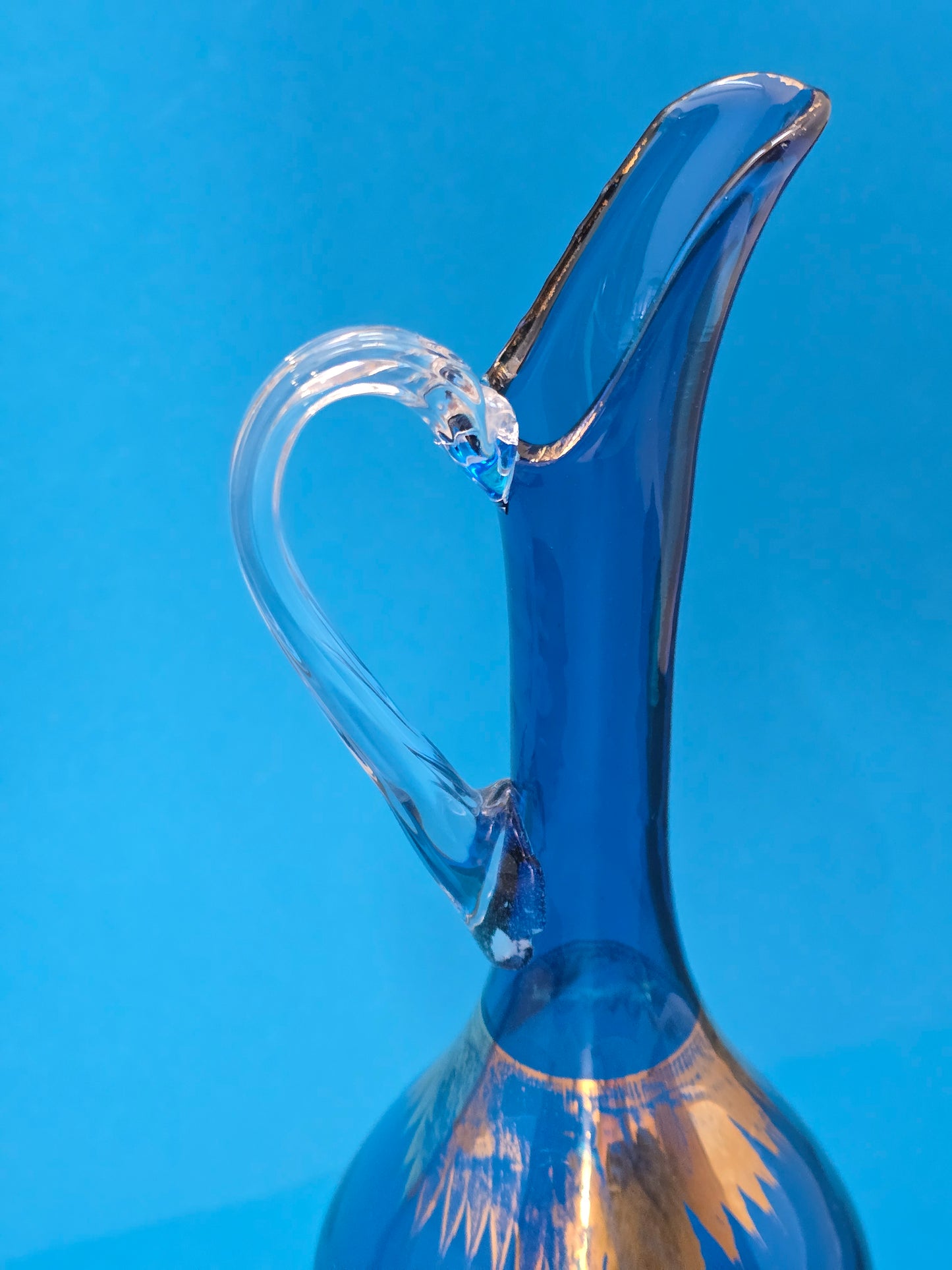 Italian Empoli Cobalt Blue Glass Decanter | Gold Decoration | c.1960s