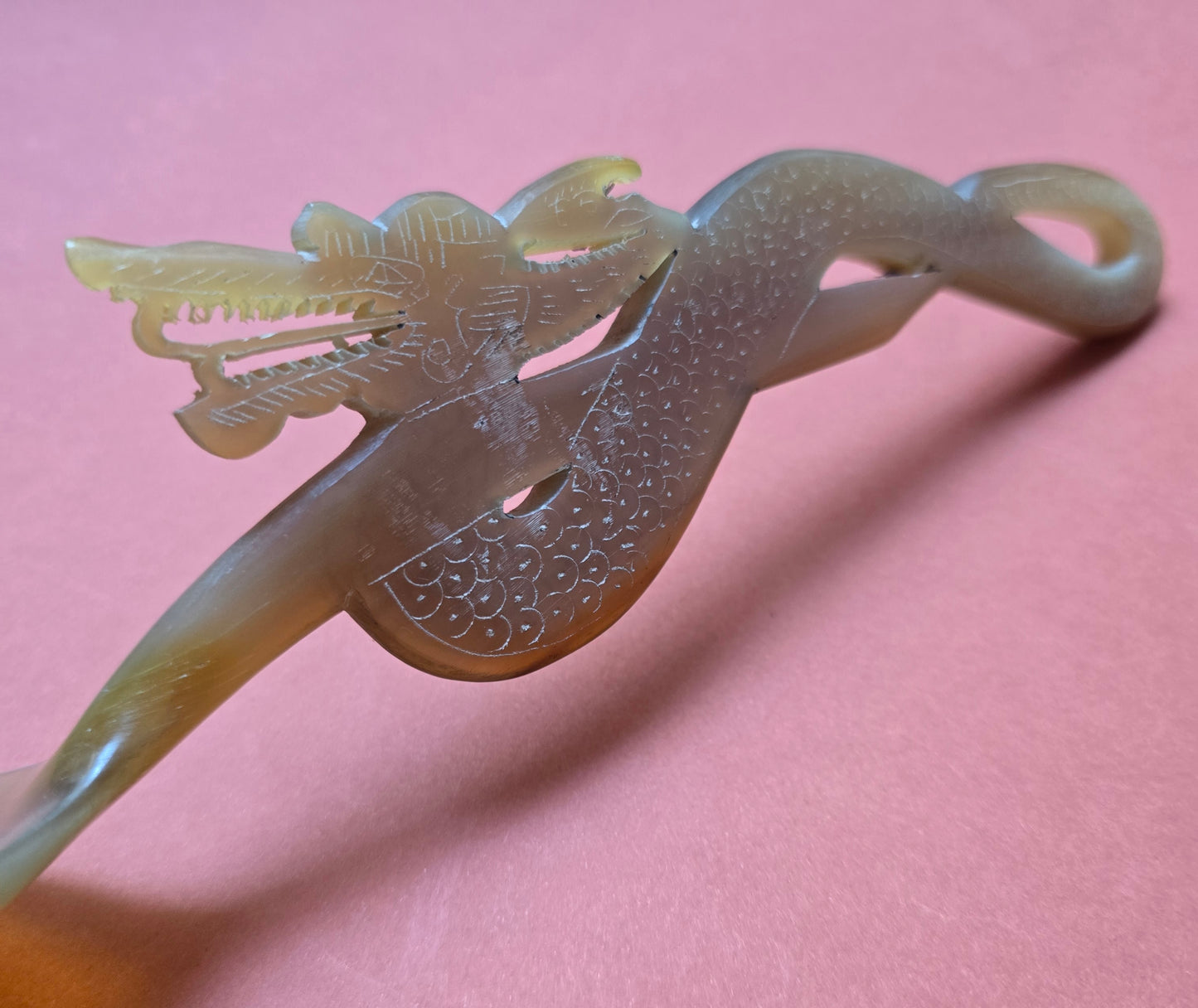 Indonesian Hand-Carved Horn Rice Spoon with Dragon Handle, c.1950s