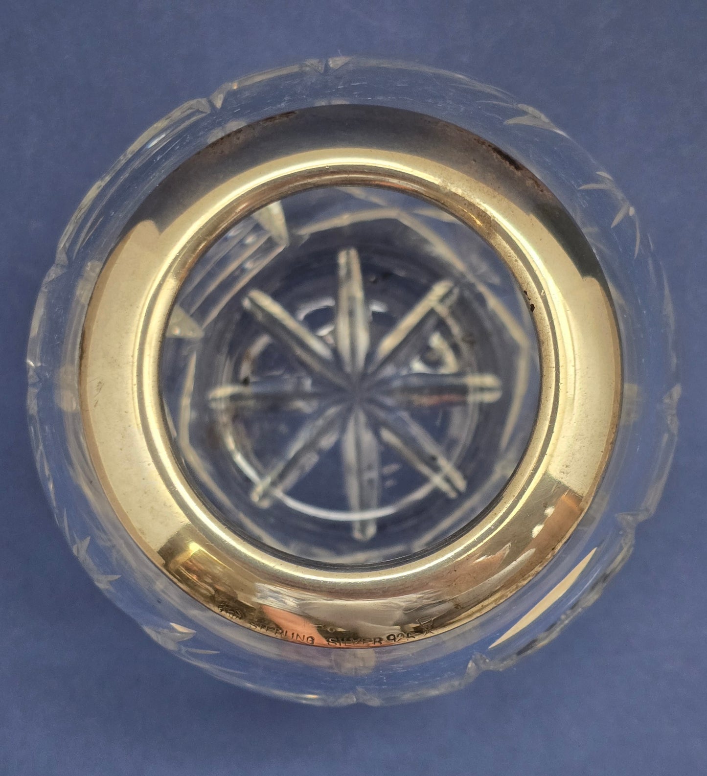 Antique Cut Crystal Vase with Sterling Silver 925 Rim by Wilhelm Binder, c.1910–1930