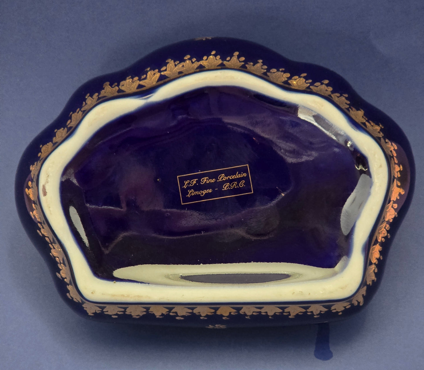 Limoges Cobalt Blue & Gold Porcelain Jewellery Box c.1970